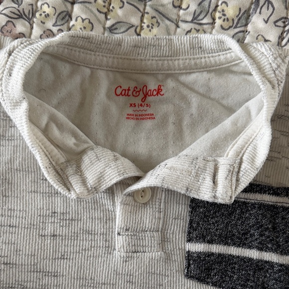 Cat & Jack Cream Henley Shirt with Black Pocket - Picture 2 of 2